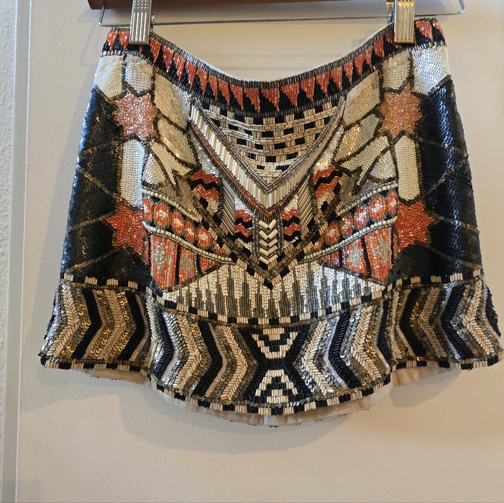 All Saints Multicolor Embellished Mini Skirt Hand Beaded